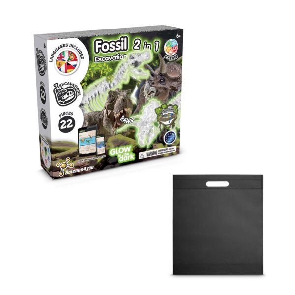 2 in 1 Fossil Excavation Kit IV. Vzdělávací hra dodáváno s dárkovým sáčkem z netkané textilie (80 g/m²) - Černá