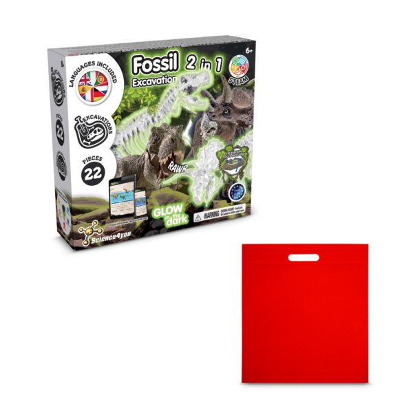 2 in 1 Fossil Excavation Kit IV. Vzdělávací hra dodáváno s dárkovým sáčkem z netkané textilie (80 g/m²) - Červená